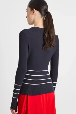 Maglia aderente con scollo a V - Blu Notte