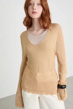 Maglia aderente traforata - Beige