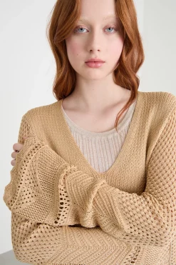 Maglia aderente traforata - Beige