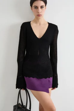 Maglia aderente traforata - Nero