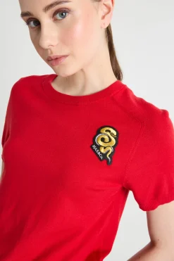 Maglia a maniche corte con patch - Rosso