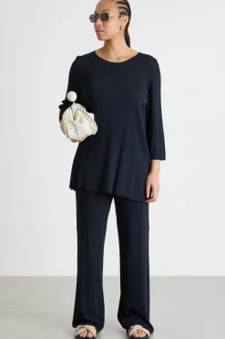 Maglia ampia a coste - Blu