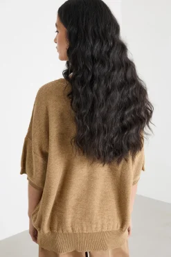 Maglia ampia a manica corta - Cammello