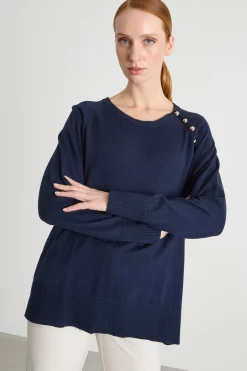 Maglia ampia con bottoni - Blu