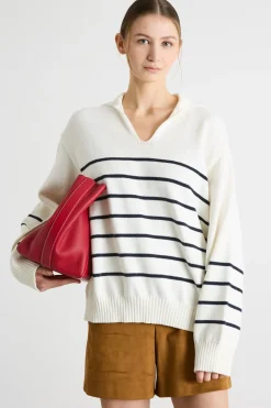 Maglia ampia con colletto a punta - Bianco Nero