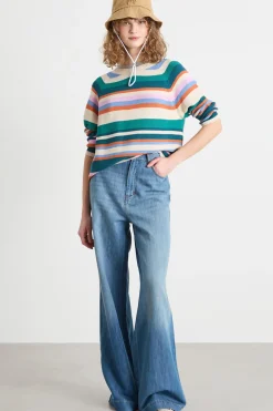 Maglia a punto links - Avorio Verde Arancione