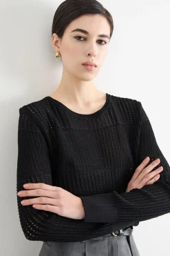 Maglia a punto traforato - Nero