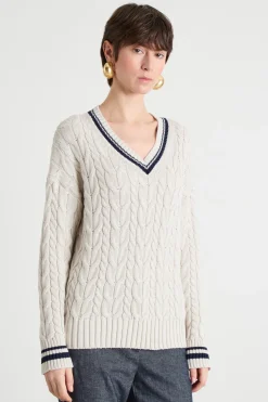 Maglia a punto treccia - Bianco Blu