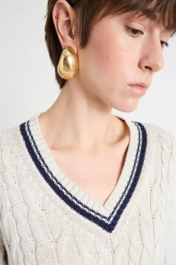Maglia a punto treccia - Bianco Blu