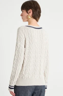 Maglia a punto treccia - Bianco Blu