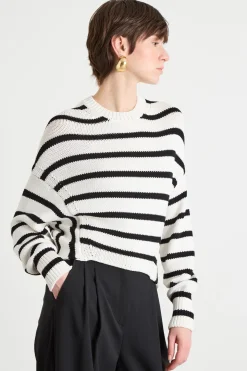 Maglia a spalla scesa - Bianco Nero