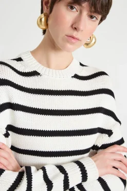 Maglia a spalla scesa - Bianco Nero