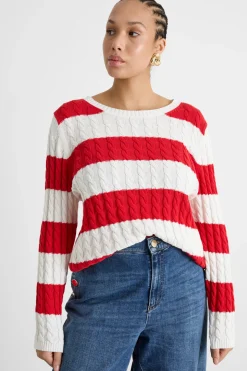 Maglia a trecce - Bianco Rosso
