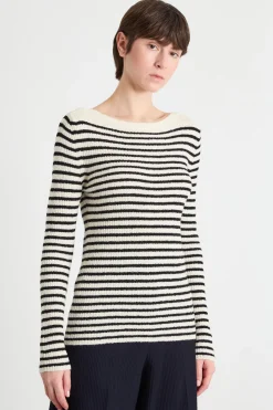 Maglia bouclé a costine - Bianco Nero