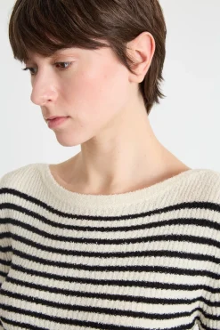 Maglia bouclé a costine - Bianco Nero