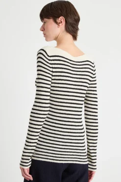 Maglia bouclé a costine - Bianco Nero