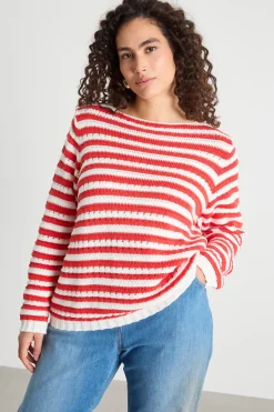 Maglia boxy traforata - Bianco Rosso