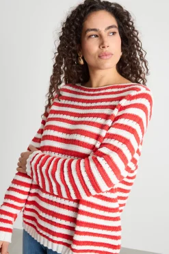 Maglia boxy traforata - Bianco Rosso