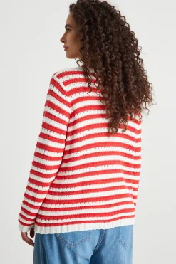 Maglia boxy traforata - Bianco Rosso