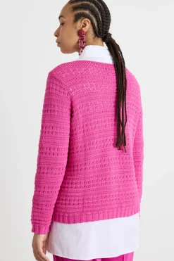 Maglia boxy traforata - Fuxia