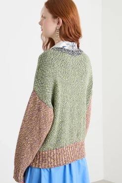 Maglia color block - Verde Rosa Grigio