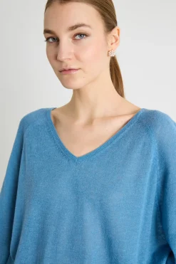 Maglia con ampio scollo a V - Azzurro