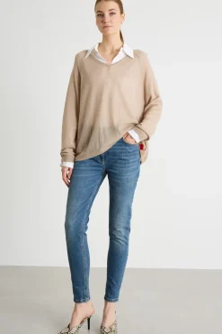 Maglia con ampio scollo a V - Cammello
