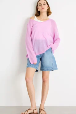 Maglia con ampio scollo a V - Rosa