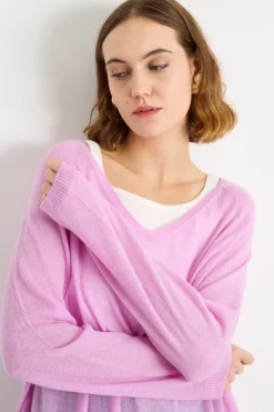 Maglia con ampio scollo a V - Rosa