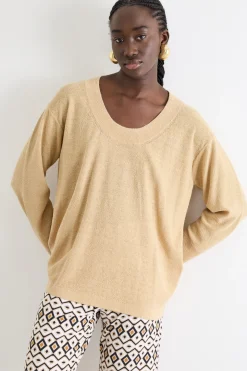 Maglia con ampio scollo - Beige