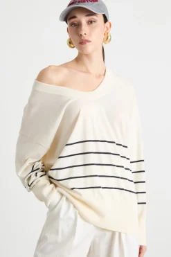 Maglia con ampio scollo - Bianco Blu