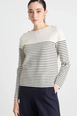 Maglia con bottoncini sulle spalle - Bianco Nero