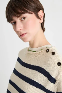 Maglia con bottoni - Blu Bianco