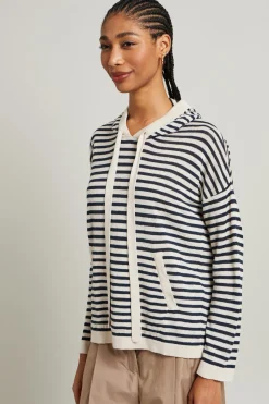 Maglia con cappuccio in lino - Beige Nero