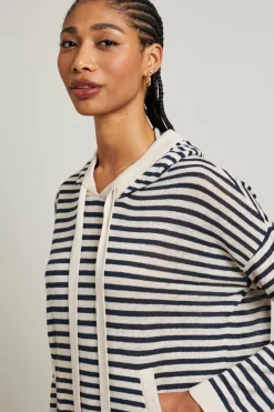 Maglia con cappuccio in lino - Beige Nero