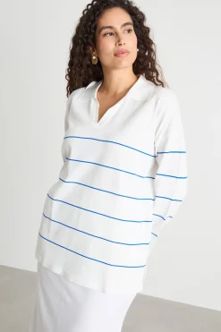 Maglia con colletto a polo - Bianco Blu