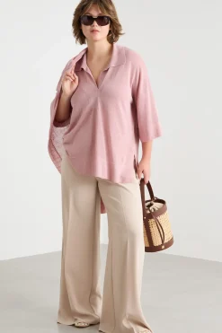 Maglia con colletto a polo - Rosa