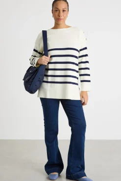 Maglia con con bottoni sulla spalla - Bianco Blu
