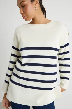 Maglia con con bottoni sulla spalla - Bianco Blu