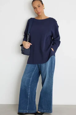 Maglia con con bottoni sulla spalla - Blu