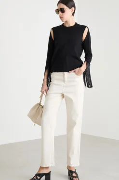 Maglia con cut-out e frange - Nero