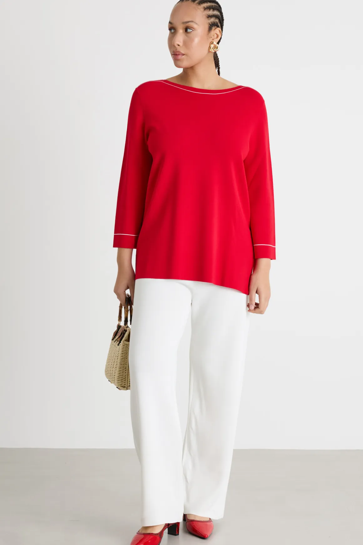 Maglia con dettagli a contrasto - Rosso