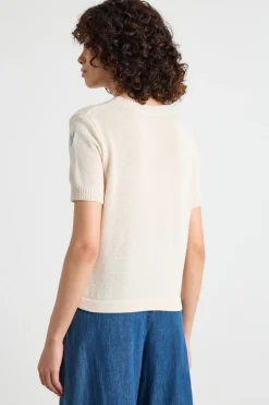 Maglia con fiori ricamati - Avorio