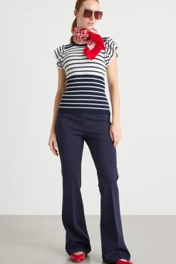Maglia con maniche a volant - Blu Bianco