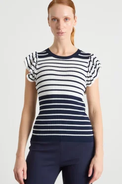 Maglia con maniche a volant - Blu Bianco