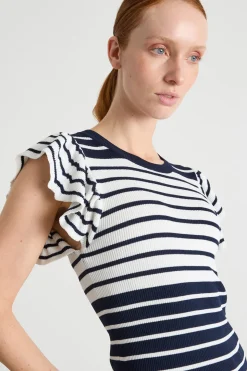 Maglia con maniche a volant - Blu Bianco
