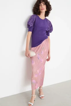 Maglia con maniche corte a palloncino - Viola