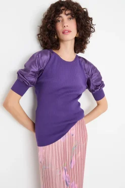 Maglia con maniche corte a palloncino - Viola