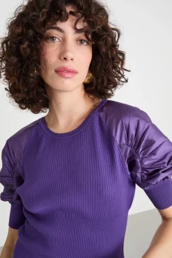 Maglia con maniche corte a palloncino - Viola