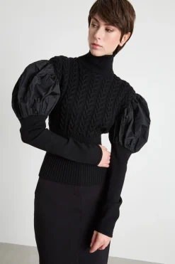 Maglia con maniche taffetà - Nero